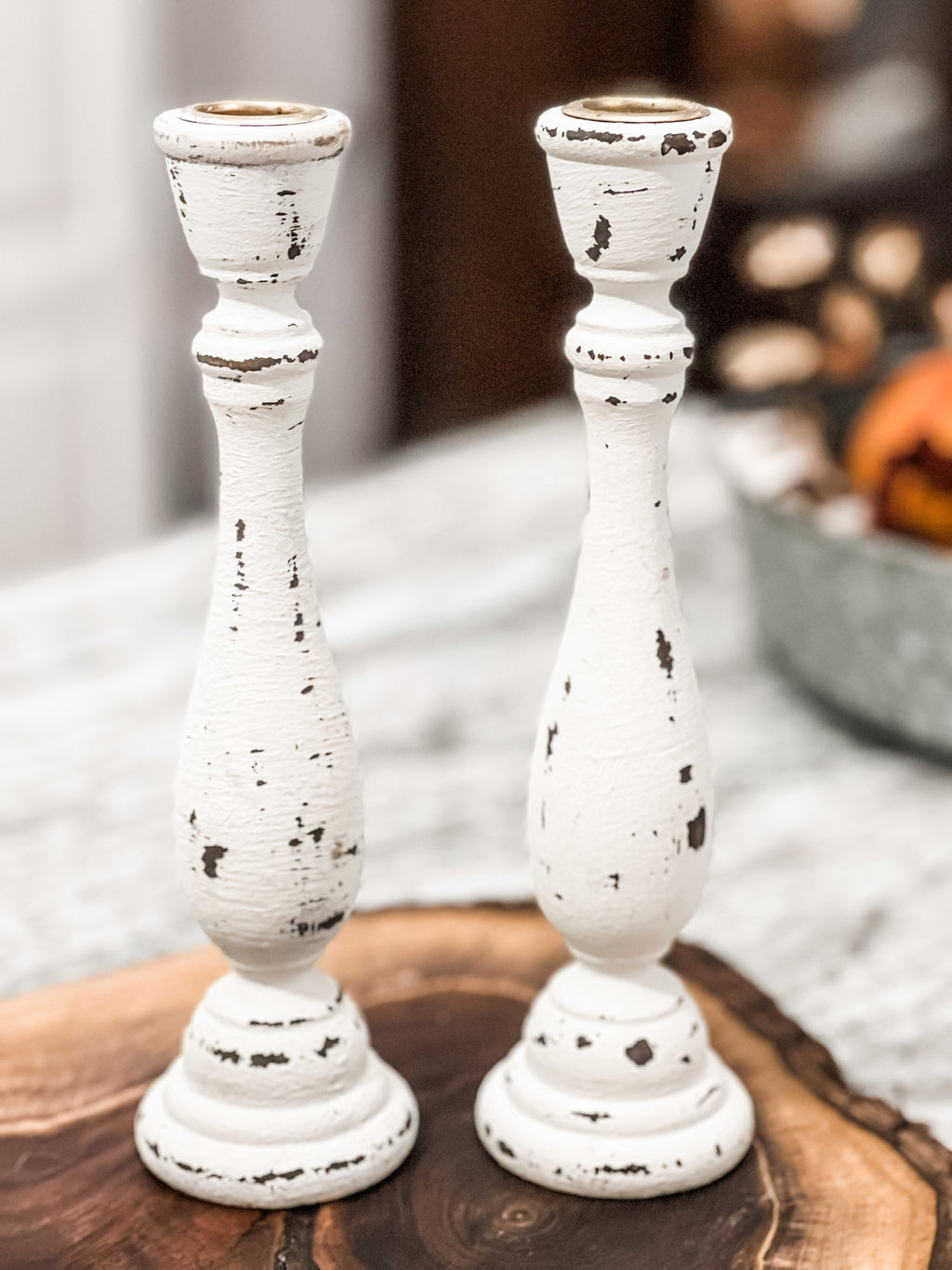 Set of 3 rustic wood candlesticks – farmhouse home décor, 7", 9-1/4", 11-1/4"

Handcrafted wooden candlesticks in rustic farmhouse style for table centerpiece

Rustic wood candlesticks displayed on mantel – set of 3 varying heights

Farmhouse décor wooden candle holders – small, medium, large candlesticks

Handcrafted rustic candlestick set – wooden home accents for shelves or tables

Vintage style wooden candlesticks – rustic farmhouse home décor set of 3

Solid wood candlesticks with layered heights – per