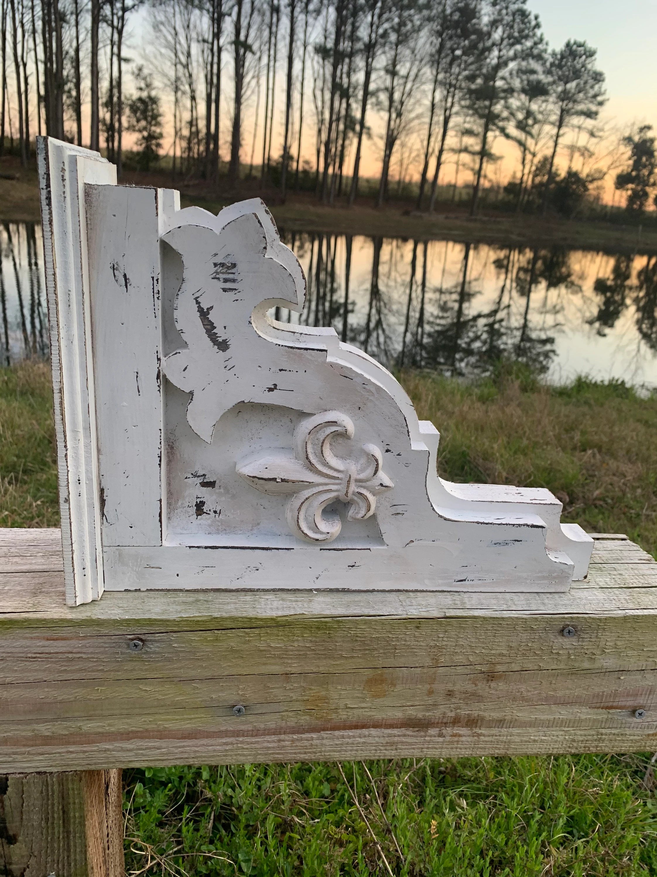 Handcrafted New Orleans style corbel with Fleur-de-Lis carving